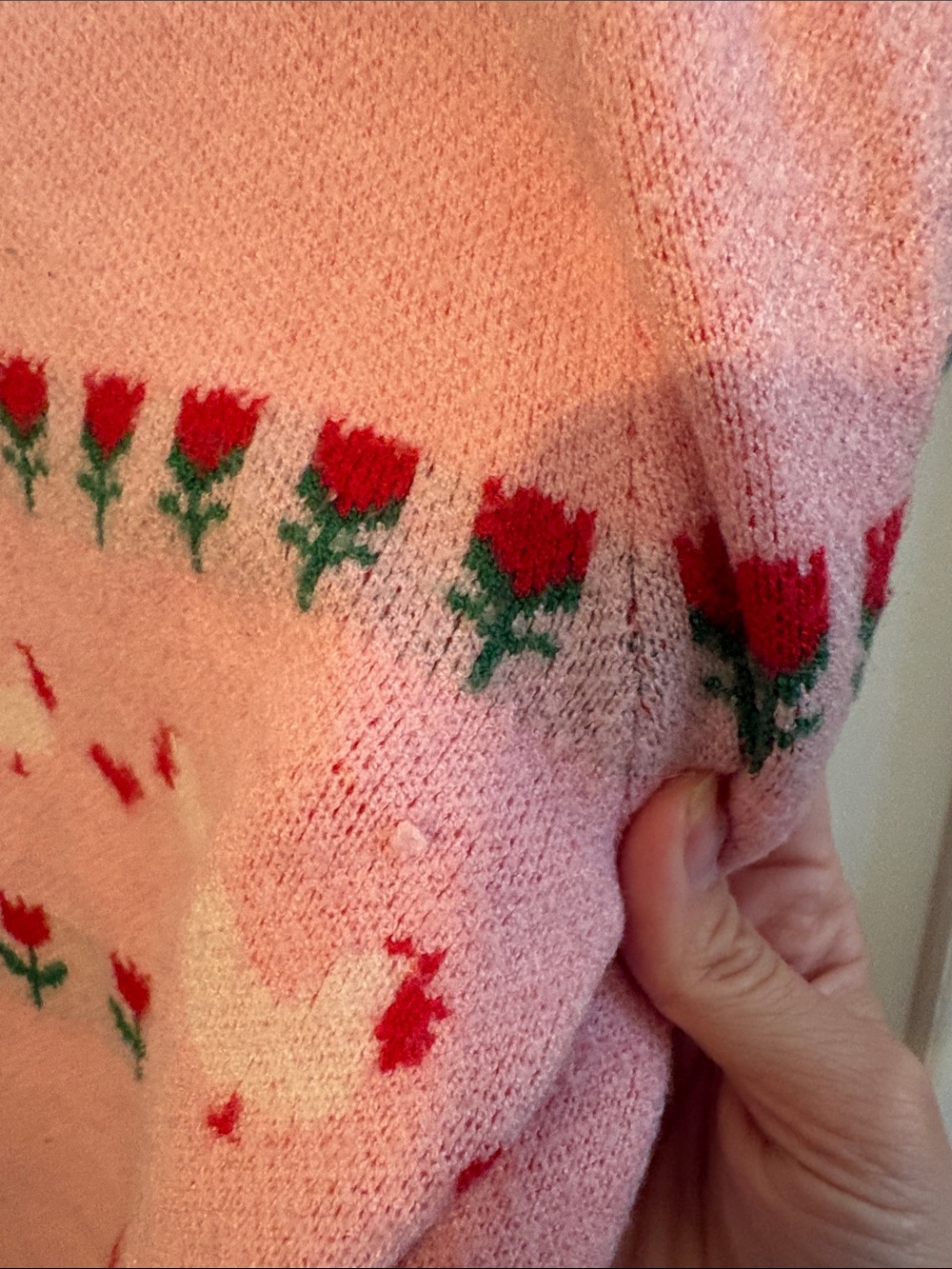 Francesca's Collections Pink Tulip & Chicken Knit Button-Front Cardigan - Picture 6 of 6